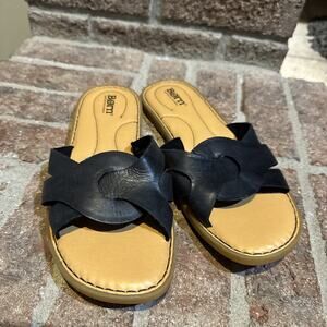 Born Kasia Slide Womens Size 9 Shoes Black Leather Slip On Casual Flat #0034